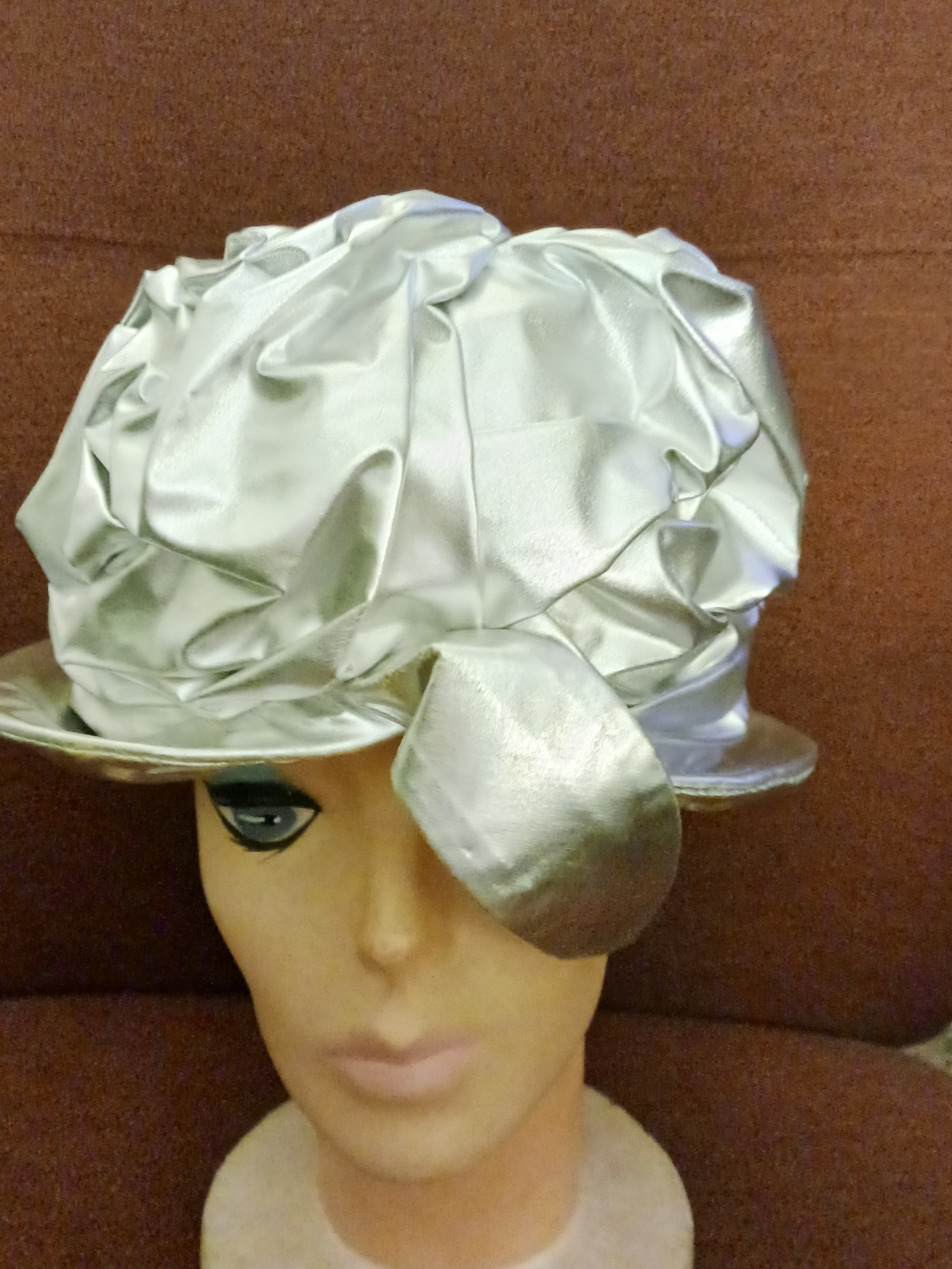 Silver Satin Women's Fashion Hat With Decorative Bow